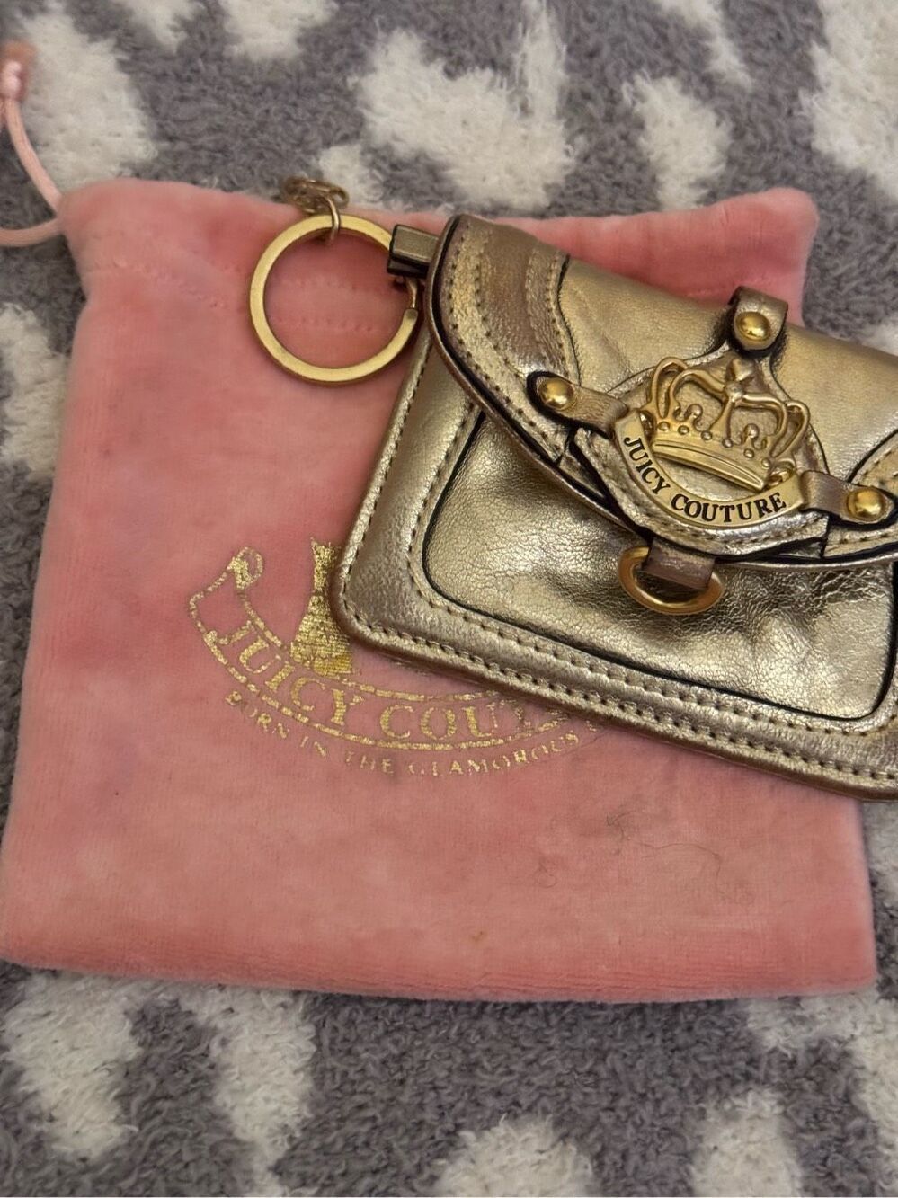 Vintage OG gold juicy couture mini wallet coin purse keychain pouch.bag charm